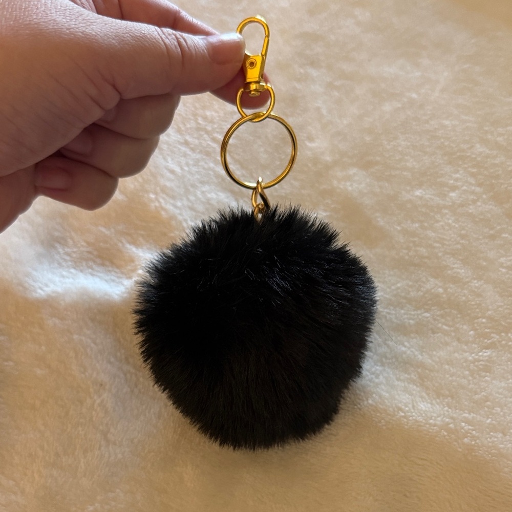 Black Fur Pom Pom Keychain